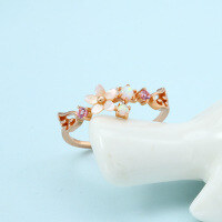 wholesale Rose gold new ins girly shell flower opal flower language ring Magic Card Sakura wing ring-Shell Flower Wing Ring>Size 17