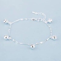 wholesale S925 Silver Factory Direct Silver-Plated Palace Bell Anklet Women's Japanese Korean Hollow Bell Charm Bead Round Bead Simple Hand Jewelry Wholesale-xb1051-white gold