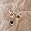 wholesale S925 Sterling Silver Matte Black Onyx Tiger's Eye Round Pendant Necklace Gray Agate Collarbone Chain Unisex-0-1