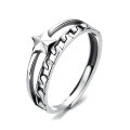 wholesale S925 sterling silver retro chain star double-layer ring opening simple versatile Korean style ins style-0-4