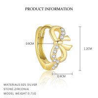 wholesale S925 Sterling Silver Bow-shaped Zircon Earrings For Women, Luxury Fashion Euro-american French Style Cross-border Earrings-E5017-Gold/Single 925 Silver