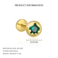 wholesale S925 Silver Gold Plated Round Diamond Stud Earrings, Cute Marine Animal Series, Sweet and Edgy Style-YE0186_Green Nano_18K Yellow Plated_Single 925 Silver