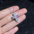 S925 Silver 3ct Cross Necklace with Moissanite, Chic Collarbone Chain-0-1