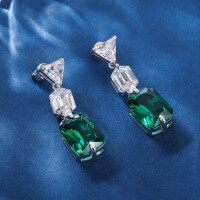 wholesale S925 Sterling Silver Cross-Border Factory Wholesale Elegant Earrings with 5A High-Carbon Diamond Zircon and Ruby/Sapphire Ear Studs-green