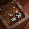 wholesale 925 Sterling Silver Cross-Border New Hollow Oval Moonstone Earrings, Bohemian Small and Versatile Ear Drops-0-0