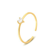wholesale S925 Sterling Silver Women's Versatile Simple Small Love Heart Colored Zircon Ring, Adjustable Open Band-K1430-white zirconium gold color opening adjustable