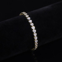 wholesale S925 Sterling Silver Plated Gold 4mm Heart Shape Hip Hop Tennis Chain Women's Loose Bracelet Full of Moissanite-4mm moissanite bracelet  7 inches (approximately 17.7cm)