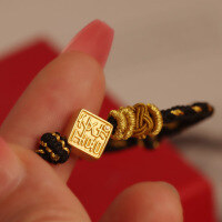 wholesale S925 Sterling Silver Entire Body Red Elk Chinese Zodiac Year Red String Bracelet for Women, Handwoven "Peace and Joy" Chinese Style Accessory-BS0106-Gold Color-Black Rope 925 Silver