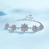 wholesale S925 Sterling Silver Moissanite Snowflake Bracelet for Women, High-End Fashion Jewelry, Holiday Gift for Girlfriend-7A Zircon &gt; 925 Silver