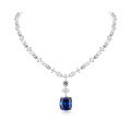 wholesale 925 Silver Gold-Plated Pendant Chain with High-Carbon Diamonds, Royal Blue Cushion-Cut, Luxurious Banquet Women's Exquisite-0-0