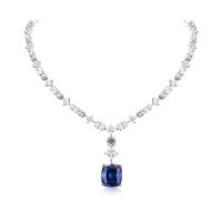 wholesale 925 Silver Gold-Plated Pendant Chain with High-Carbon Diamonds, Royal Blue Cushion-Cut, Luxurious Banquet Women's Exquisite-Royal Blue>925 Silver