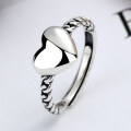 wholesale S925 Sterling Silver Vintage Retro Polished Heart Versatile Minimalist Design Adjustable Ring for Women-0-0