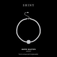 Sterling Silver Square Moissanite Bracelet, Simple Women's New Style High-End Live Stream Factory Direct Jewelry-S925 silver + zircon  925 silver