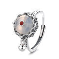 wholesale S925 Sterling Silver Retro Antique Beeswax Stone Lotus Six-Character Mantra Rotatable Flexible Adjustable Ring-0-6