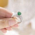 wholesale S925 silver plated with 18k gold ring for women featuring a lace hollow-out design, fresh and elegant, with a 7*9mm lab-grown emerald-0-2