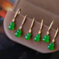 wholesale S925 Sterling Silver Red Elk All-Over Body Natural Chalcedony Gourd Earrings, Chinese Classical Elegance Jade Hook Drop Earrings for Women, Versatile-0-0