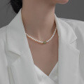 wholesale S925 Silver Women's Pearl and Hetian Jade Elegant Collarbone Necklace Simple Retro Style Necklace D9452-0-3