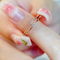 wholesale S925 Sterling Silver Red Elk Double-Layer Ring for Women, Vintage Intricate Floral Pattern Beaded Edge Unique Temperament Gentle and Versatile Band-BZ0324-Rose Gold US Size 10