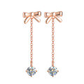 wholesale Rose gold-plated S925 silver bow earrings, sweet and lightweight luxury ear accessories with tassel drop, long design for women, elegant-0-4