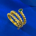 wholesale S925 Silver Gold Plated 3*4mm Simulated Emerald Snake-shaped Zircon Women's Brushed Ring-0-1