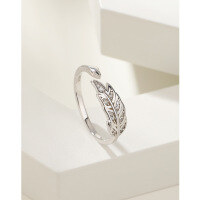 wholesale 925 Sterling Silver Leaf Ring for Women, Small and Unique Design, Light Luxury and Versatile Index Finger Ring, Adjustable Open Leaf Ring-Open Ring 925 Silver Adjustable Opening