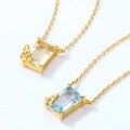 wholesale S925 Gold-Plated Silver Japanese Minimalist Sky Topaz Geometric Ladder Square Pendant Necklace for Women, Korean Style Letter Wholesale-0-3