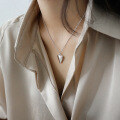wholesale S925 Sterling Silver XF306 Korean-style Heart-shaped Collarbone Silver Chain Pendant, Minimalist INS Small and Unique Personality Polished Heart Necklace for Women-0-2