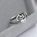 wholesale S925 Sterling Silver Korean Dongdaemun Retro English Word Patch Heart Creative Adjustable Ring-0-1