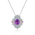 wholesale S925 Sterling Silver Large Carat Natural Topaz Pendant Necklace with Yellow, Purple, and Pink Crystals-0-4