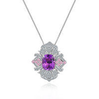 wholesale S925 Sterling Silver Large Carat Natural Topaz Pendant Necklace with Yellow, Purple, and Pink Crystals-Natural amethyst necklace