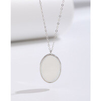 wholesale 925 Sterling Silver White Mother-of-Pearl Pendant Necklace for Women, Small Ins Collarbone Chain, Versatile and Minimalist Elegant Sweater Chain-Necklace platinum &gt; 925 silver