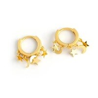 wholesale S925 Sterling Silver Star and Moon Hoop Earrings, Fashionable Minimalist Everyday Versatile Ear Accessories-Gold>925 silver