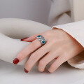 wholesale S925 Sterling Silver Retro Heavy Craft Light Luxury Blue Eye Owl 3D Punk Style Trendy Adjustable Ring-0-3
