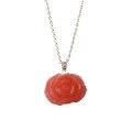 wholesale 18K Gold with Certificate Inlaid with South Red Agate Pendant, Vintage Chinese Style Natural Red Gemstone Peony Carving Pendant-0-4