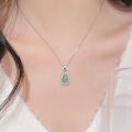 wholesale S925 Sterling Silver New Chinese Style Small Gourd Pendant Natural Weicui Blue Jadeite Fu Lu Diamond Accented Collarbone Necklace-0-3