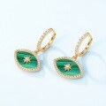wholesale S925 Sterling Silver Inlaid with Malachite Minimalist Eye Earrings, Fashionable and Popular Cross-Border Wholesale-0-4