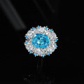 wholesale 925 Sterling Silver Sea Blue 10*12mm Luxury High-End Niche Design 4ct Oval Ring Size 5-9-0-3