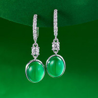 wholesale S925 silver new stud earrings inlaid with 8*10 simulated green chalcedony, luxurious minimalist style for affluent women, live broadcast-E522 Chrysoprase Earrings>925 Silver