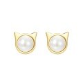 wholesale S925 Sterling Silver Japanese New Stylish Cute Cat Pearl Ear Studs, Small Niche Design Women's High-end Earrings-0-4