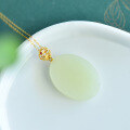 wholesale 18K Gold Certified Minimalist Hotan Jade Pendant with Prong Setting, Small Niche Luxury Large Cabochon Gemstone Necklace for Women-0-5