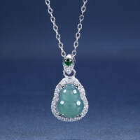 S925 Silver Guatemalan Blue Jadeite Gourd Pendant-Inlaid with blue-green jadeite  925 silver