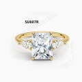 wholesale S925 Sterling Silver with Gold Plated, 1ct Moissanite Engagement Ring, Oval Cushion Cut, Factory Stock Wholesale-0-4