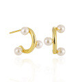 wholesale S925 Sterling Silver 1208 Geometric Pearl Earrings Women Minimalist Style Small and Fresh Individuality Ins Aesthetic Versatile C-shaped Silver Ear Accessories-0-0