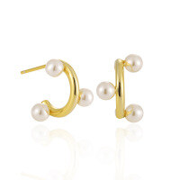 wholesale S925 Sterling Silver 1208 Geometric Pearl Earrings Women Minimalist Style Small and Fresh Individuality Ins Aesthetic Versatile C-shaped Silver Ear Accessories-18K gold [with sterling silver ear plugs]  925 silver