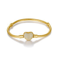 wholesale S925 Sterling Silver Pan's Heart-shaped Zircon Bracelet DIY Accessories Full Diamond Love Clasp Snake Chain Women's Jewelry Full Diamond-White gold [zircon] 6.5 inches [16.5cm]