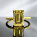 wholesale S925 silver, European and American new style simulated yellow diamond 7*10 Asscher cut pagoda ring with gold plating, ins style-0-0