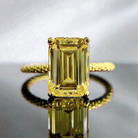 wholesale S925 silver, European and American new style simulated yellow diamond 7*10 Asscher cut pagoda ring with gold plating, ins style-R475 Yellow Diamond>No. 6