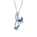wholesale 925 Sterling Silver Blue Zircon Butterfly Pendant Necklace for Women, Minimalist Small Luxury Design, High-End Versatile Collarbone Chain-0-4