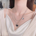 wholesale S925 Sterling Silver Double Layer Black Heart Mosaic Pixel Fringe Necklace Creamy Sweet Style Versatile Necklace-0-1