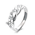 wholesale S925 sterling silver retro court-style lotus pattern design ring, vintage literary temperament open-ended ring-0-5